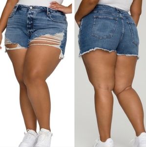 God Amerocan Distressed Denim Jean Shorts | Ripped Raw Hem Cutoff | Curvy Fit,